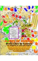 FLORES DE INVIERNO Divino Libro de Colorear con imágenes en color para inspirar Páginas en blanco y negro con líneas borrosas a la izquierda + Impresiones florales decorativas verdes rojas a la derecha Actividad divertida para Navidad