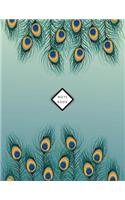 Notebook: Peacock feathers on green cover and Dot Graph Line Sketch pages, Extra large (8.5 x 11) inches, 110 pages, White paper, Sketch, Draw and Paint(5 Peacock Feathers on Green Notebook)