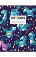 Sketcbook: Cute Unicorn Kawaii Sketch Book for Girls, Kids, Teens, Women (Perfect for Sketching, Drawing, Doodling, Journal, Note Pad, Birthday Party Favors)