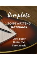 Songwriting Notebook: Music Journal mix of lyric paper sheet and guitar tab