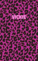 Vickie: Personalized Pink Leopard Print Notebook (Animal Skin Pattern). College Ruled (Lined) Journal for Notes, Diary, Journaling. Wild Cat Theme Design wi