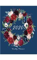 2020 Weekly Planner: Women's Dated Monthly Planning Daily Schedule Habit Tracker Goals Gratitude 8.5 x 11 110 Pages Hearts Blue Burgundy Floral
