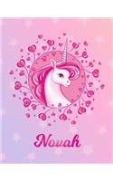 Novah: Unicorn Large Blank Primary Handwriting Learn to Write Practice Paper for Girls - Pink Purple Magical Horse Personalized Letter N Initial Custom Fir