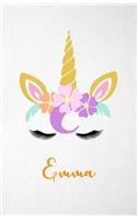 Emma A5 Lined Notebook 110 Pages: Funny Blank Journal For Lovely Magical Unicorn Face Dream Family First Name Middle Last Surname. Unique Student Teacher Scrapbook/ Composition Great