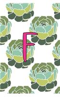 F: Personalized Cactus Monogram Initial Blank Lined Journal with Succulents (Composition Book, 120 pages, 6x9 inches)