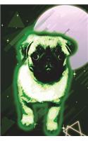 Pug Journal 80s Neon (Vol 4): Cool Disco Rave Pug Dog Lined Composition Book/Diary/Journal For Students, 6 x 9, 130 Pages, Retro Green Pink Pastel
