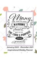 Many are the Plans: 24-month January 2020 - December 2021 weekly planner and calendar view organizer: White Pink Floral 8x10 size agenda and academic planner: Inspirati