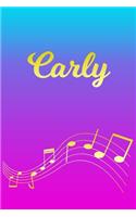 Carly: Sheet Music Note Manuscript Notebook Paper - Pink Blue Gold Personalized Letter C Initial Custom First Name Cover - Musician Composer Instrument Com