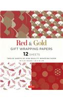 Red & Gold Gift Wrapping Papers - 12 Sheets