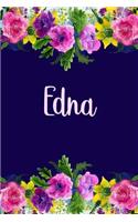 Edna: Personalized Name Pink Floral Design Matte Soft Cover Notebook Journal to Write In. 120 Blank Lined Pages