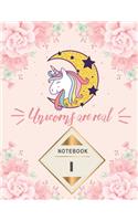 Notebook: Monogram intial Letter I - Unicorn Design Journal Gift for Her / Him