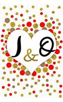 I and O Personalized Monogrammed notebook journal gift with Two Initials for Couples and lovers on valentine's day, wedding anniversary and special occasions with beautiful golden glitter red and confetti cover