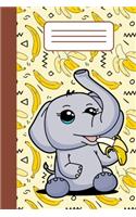 Notebook: Wide Ruled Journal Notebook Kawaii Baby Elephant Banana Background 120 pages 6"x 9" Diary Notes For Girls