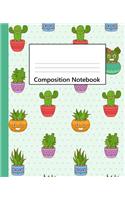 Composition Notebook: Cute Cactus Succulents Plants Teal Pattern Wide Ruled Blank Lined Composition Book Journal (7.5 X 9.25in) Cute Notebooks for Girls