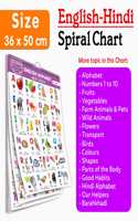 Ukg Class Picture ENGLISH-HINDI Chart With 16 Topics : ENGLISH ALPHABET, HINDI ALPHABET, Number 1-10, COLOURS, SHAPES, FLOWERS, FRUITS, VEGETABLES, FARM ANIMALS AND PETS, WILD ANIMALS and many more
