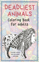 Deadliest Animals - Coloring Book for adults - Leopard, Hyena, Wolves, Bear, and more