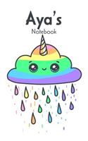 Aya's Notebook: Cute Rainy Cloud Design Lined Personalized Notebook with 120 Pages
