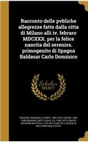 Racconto Delle Pvbliche Allegrezze Fatte Dalla Citta Di Milano Alli IV. Febraro MDCXXX. Per La Felice Nascita del Sereniss. Primogenito Di Spagna Baldasar Carlo Dominico
