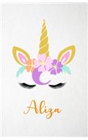 Aliza A5 Lined Notebook 110 Pages: Funny Blank Journal For Lovely Magical Unicorn Face Dream Family First Name Middle Last Surname. Unique Student Teacher Scrapbook/ Composition Great