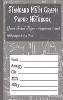 Standard Math Graph Paper Notebook - Quad Ruled Paper - 4 squares / inch - 100 pages 8.5 x 11 in