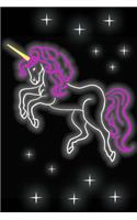 Neon Retro Unicorn Stars Composition Book, Inspirational Journal