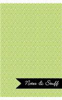 Notes & Stuff Lined Notebook With Lime Green Key Maze Pattern Cover
