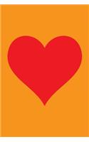 100 Page Blank Notebook - Red Heart on Orange