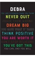 Debra You Are Stronger Than You Think Never Quit Prove Them Wrong Dream Big You Have What It Takes Think Positive You Are Worth It Dont Stop Believing You've Got This You Can And You Will