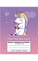 Primary Composition Notebook Grades K-2 Magic Story Paper Journal: Picture drawing and Dash Mid Line hand writing paper - Purple Ice cream Unicorn Design