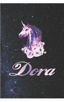 Dora: First Name Personalized Unicorn Customized Names Gift Birthday Girl Notebook Journal