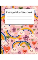 Composition Notebook: Colorful rainbow cute hearts flower anime lover 8.5x11' Wide Rule 100 pages Journal / Notebook