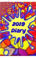 2019 Diary: Page-A-Day Planner in Colorful Abstract Design (6x9 390 Pages A5)