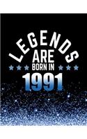 Legends Are Born in 1991: Birthday Notebook/Journal for Writing 100 Lined Pages, Year 1991 Birthday Gift for Men, Keepsake (Blue & Black)