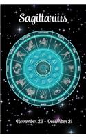 Zodiac Undated Weekly Planner - Sagittarius November 23 - December 21: Teal Zodiac Wheel on Black Starry Sky Cover Personalized Organizer Calendar with Pages for Contacts and Notes