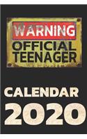 Warning Official Teenager Calendar 2020