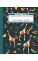 Composition Notebook: Giraffe And Leaves - Animals Exercise Book Journal, Back To School Gifts For Teens Girls Boys Kids Friends Students 8x10" 110 Pages