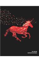 Red Unicorn Composition Notebook: Beautiful Running Unicorn Horse in Red Fractal Colors and Stars