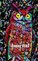 Black Colorful Rainbow Prism Blue Teal Red & Yellow Owl Bird Lovers Pretty Blank Lined Journal for Daily Thoughts Notebook Diary for Women for Ladies
