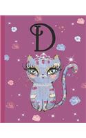 D: Kitty Cat Journal, personalized monogram letter D blank lined diary with interior pages decorated with kitty cats and flowers.