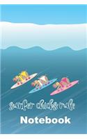 Hippo Surfer Chicks Rule the Waves Notebook: Funny Gift Blank Lined Hawaiian Style Covered Journal with Cheeky Surf Quote in Text Especially for Girls and Surfers. Subject and Date Placeholders