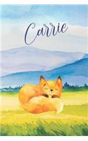 Carrie: Personalized Name and Fox in the Forest and Mountains on Cover, Lined Paper Note Book For Girls or Boys To Draw, Sketch & Crayon or Color (Kids Teen