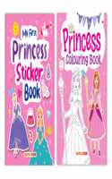 Activity books for Kids (Set of 2 Books) - Princess sticker and Colouring Activity Books - Age 2+ - Gift to Children for Painting, Drawing and Colouring