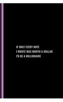 If Only Every Note I Wrote Was Worth A Dollar I'd Be A Millionaire: Funny sarcastic notebook- great for work, office, school, college students. Perfect cover to evoke a smile, cool journal gift idea for kids, childre