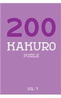 200 Kakuro Puzzle Vol 7: Cross Sums Puzzle Book, hard,10x10, 2 puzzles per page