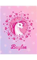 Baylee: Baylee Magical Unicorn Horse Large Blank Pre-K Primary Draw & Write Storybook Paper - Personalized Letter B Initial Custom First Name Cover - Story 