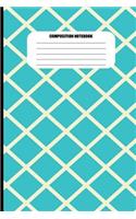 Composition Notebook: Aquamarine Blue Diamonds / Cream Criss-Crossed Lines (100 Pages, College Ruled)