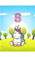 S: Monogram Initial S with Little Unicorn Notebook for Kids, Children, Girl, Boy 8.5x11