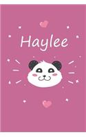 Haylee: A cute personalized panda notebook/ diary for girls and women, with 100 lined pages in 6x9 inch format. Personal Diary Personalized Journal Customiz