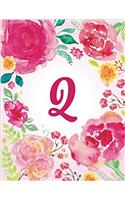 Q - Pink Watercolor Floral Initial Journal (Flower Journals For Women)