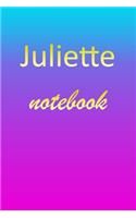 Juliette: Blank Notebook - Wide Ruled Lined Paper Notepad - Writing Pad Practice Journal - Custom Personalized First Name Initial J Blue Purple Gold - Taking 